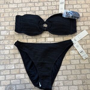 No Boundaries Black Textured Bikini Set